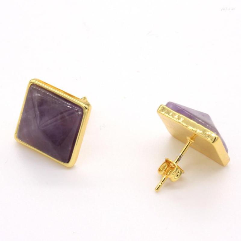 

Stud Earrings FYSL Light Yellow Gold Color Square Pyramid Amethysts Stone For Women Lapis Lazuli Jewelry
