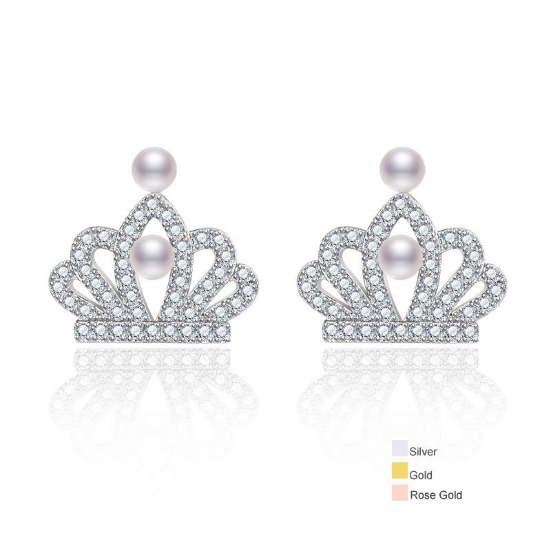 

Elegant Women Crown Earrings Pave Micro AAA Cubic Zirconia Best Selling Party Pearl Earrings