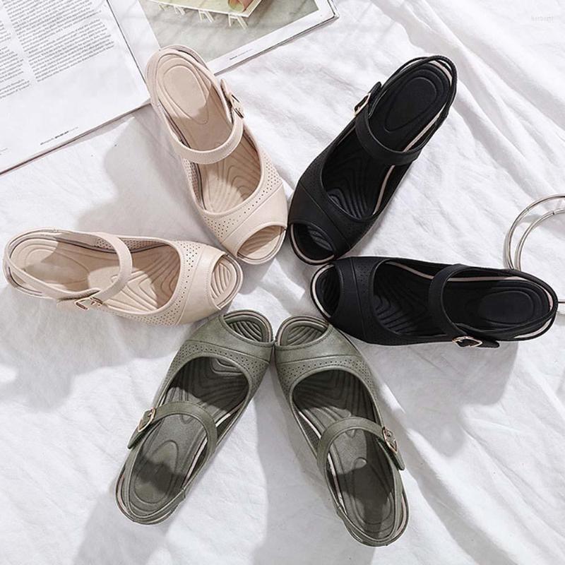 

Sandals Fashion Peep Toe Buckle Wedges Breathable Comfortable For Outdoor Wear, Black