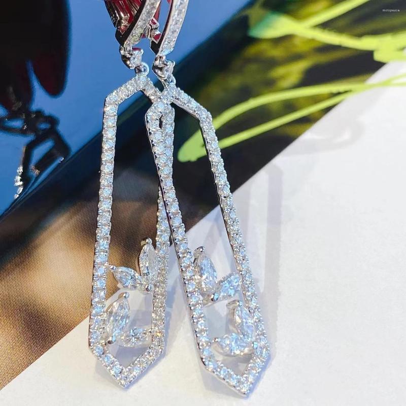 

Dangle Earrings 925 Silver Earring For Women Sparkling Cubic Zirconia Hoop RectangleDangler Korean Fashion