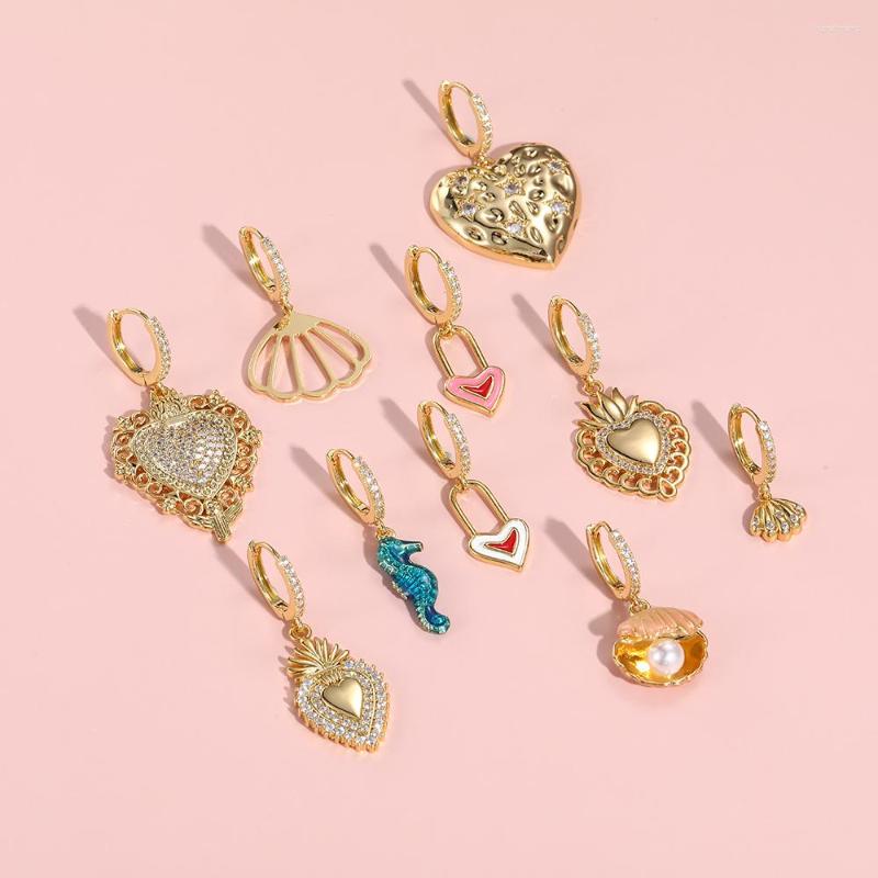 

Hoop Earrings Fashion Heart For Women Trendy Jewelry Red Enamel Inlaid Zircon Dangle Earring Copper Party Gift