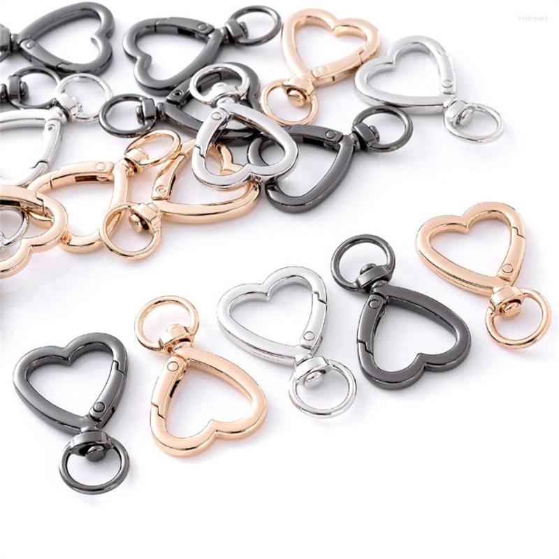 

Keychains 5Pcs Plated Heart Shape Rotation Lobster Alloy Spring Buckle Clasps Key Ring Holder Hook Carabiner For Jewelry Making Chains