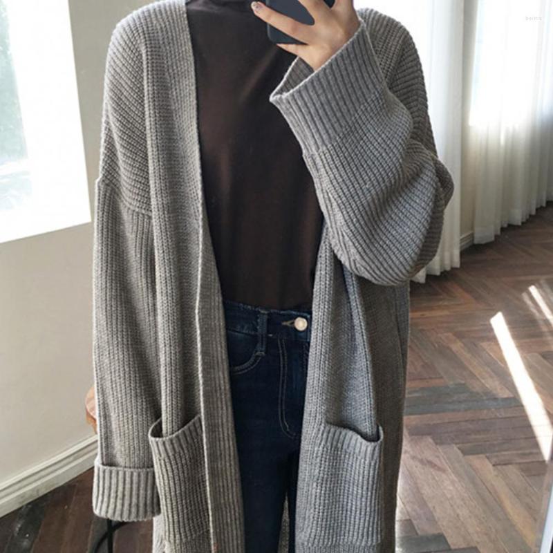 

Women's Knits Drop!Fashion Women's Jacket Solid Color Long Sleeve Pocket Loose Mid-length Sweater Autumn Cardigan, Black