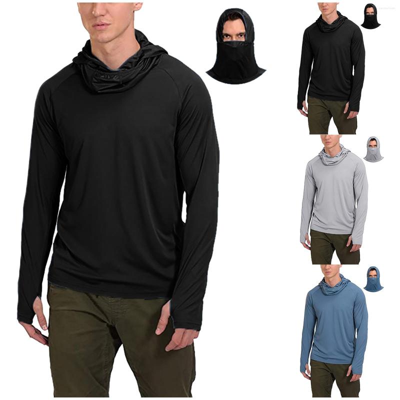 

Men' Casual Shirts Dry Men' Sunscreen Hole Hoodie Sleeve Long Summer Fishing Face Quick Thumb Mask Blouse, Grey
