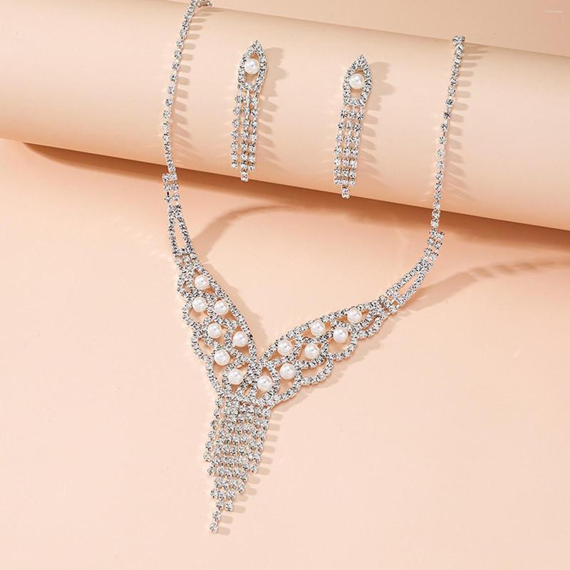 

Necklace Earrings Set Women's Rhinestone & Pearl Jewelry Choker Charm And Drop Birthday Anniversary Mother's Day, Picture shown