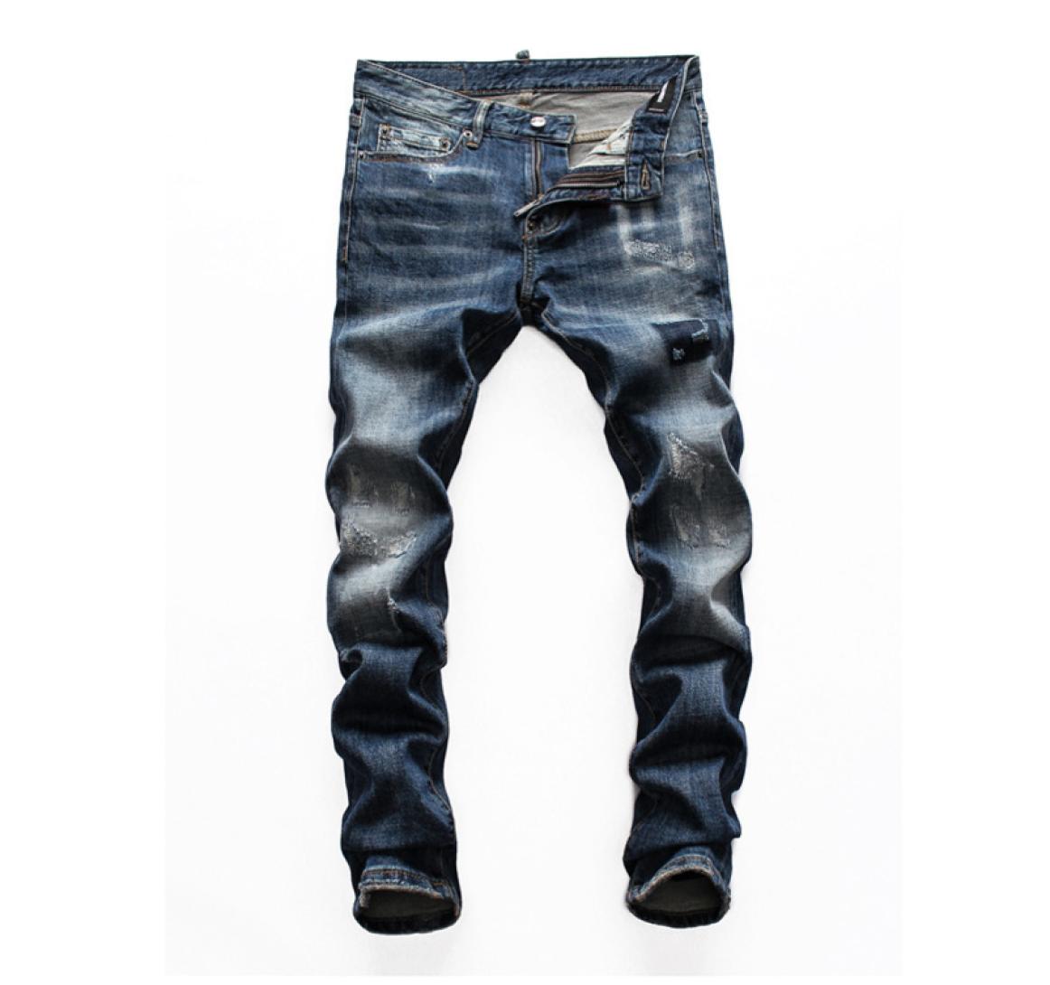 

mens luxury designer jeans black ripped skinny biker moto pants pour hommes men  hip hop zipper denim rock revival3873109, Blue