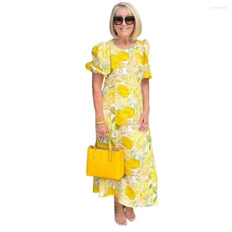 

Party Dresses Beautiful Summer Maxi Dress Casual Retro Prom Ball Puff Sleeves Ankle Length Women Garment, Lemon yellow