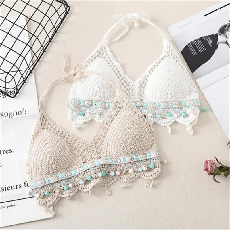 

Women's Tanks Sexy Boho Beach Camisole Halter Women Crochet Knit Swimsuit Bra Backless Vest Hollow Top Women's Crop Tops Drop, Style a