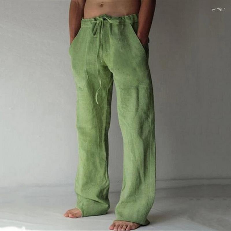 

Men' Pants Men Cotton Linen Casual Pocket Wide Leg Pant Full Length Drawstring Man Baggy Sport Plus Size Loose Streetwear, White-shorts