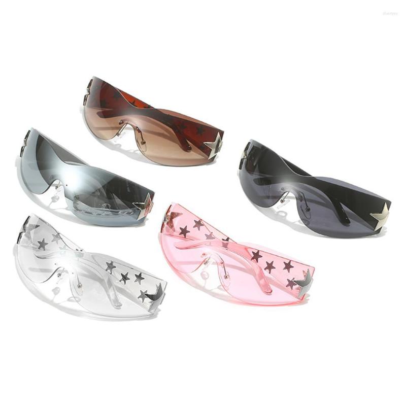 

Sunglasses For Beach Outdoor Fashion Shades Black Sun Glasses Wrap Around Rimless Y2K Stars Decor