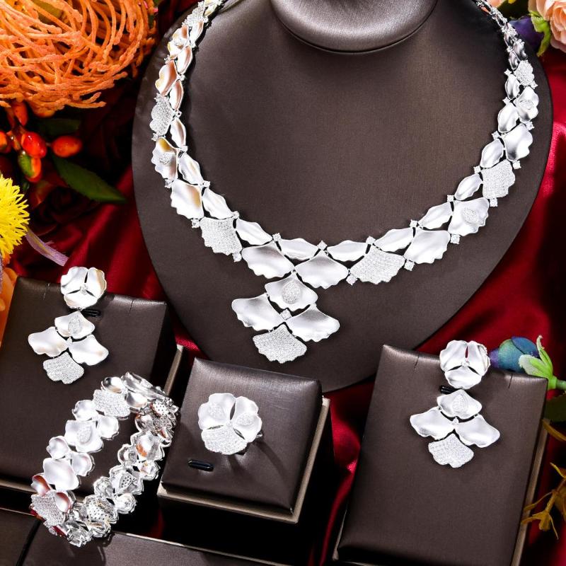 

Necklace Earrings Set Missvikki Luxury Gorgeous Ginkgo Leaf 4PCS Bracelet Ring For Women Wedding Party Bridal, Picture shown