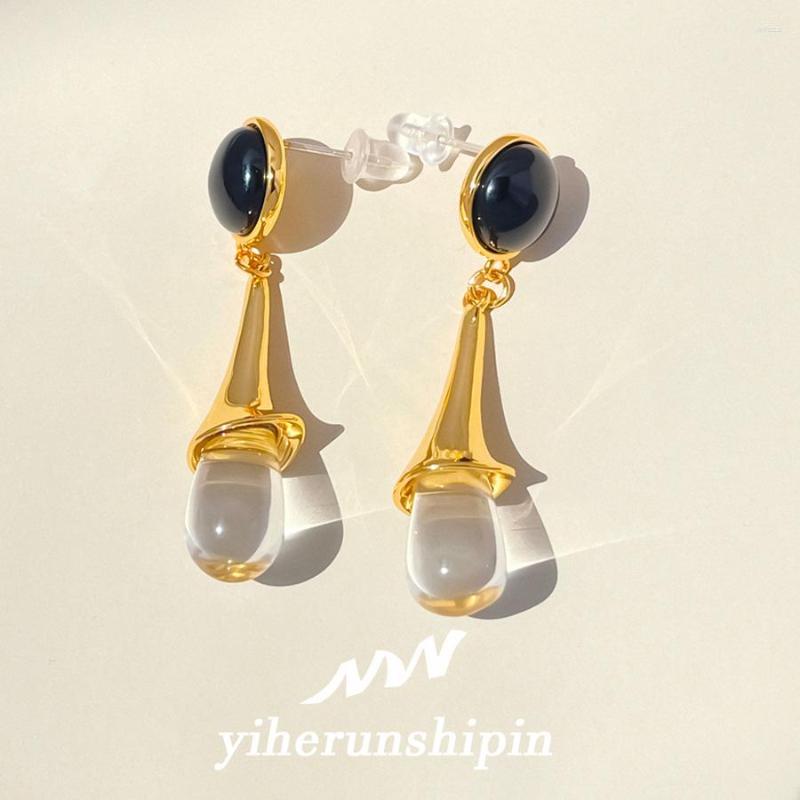 

Stud Earrings Mid-Ancient Metal Female 925 Silver Needle Glass Ear Studs Tassel