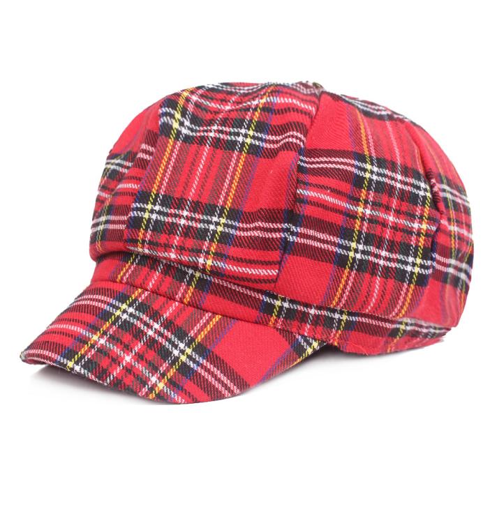 

Spring Autumn Plaid Cotton Octagonal Hat Fashion Women Unisex Painter Dome Newsboy Cap Casual Lady039s Beret Red Navy Blue Whol1952009
