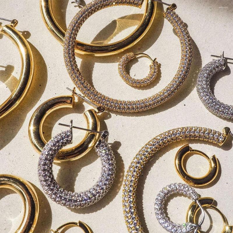 

Hoop Earrings Classic Round Circle Stainless Steel Crystal Zircon For Women Luxury CZ Geometric Hoops Fashion Wedding Jewelry