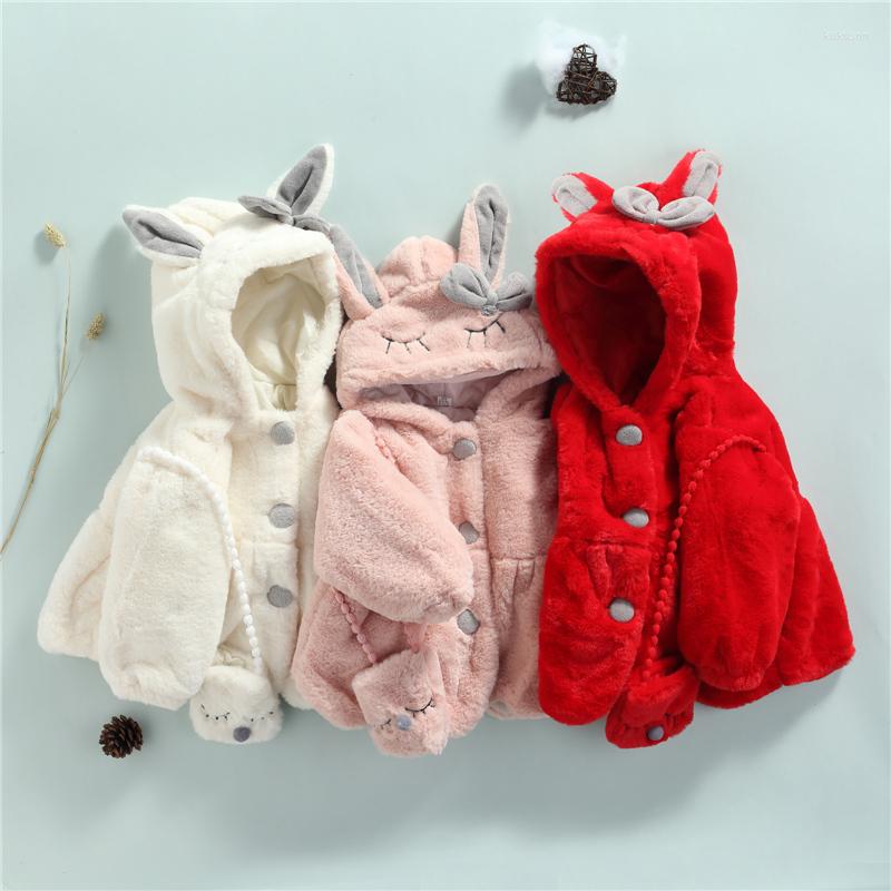 

Jackets Pudcoco Little Girls Kids Coat Ears Long Sleeve Hooded Jacket With Crossbody Bag For Fall Winter Red/Beige/Pink 1-4 Years