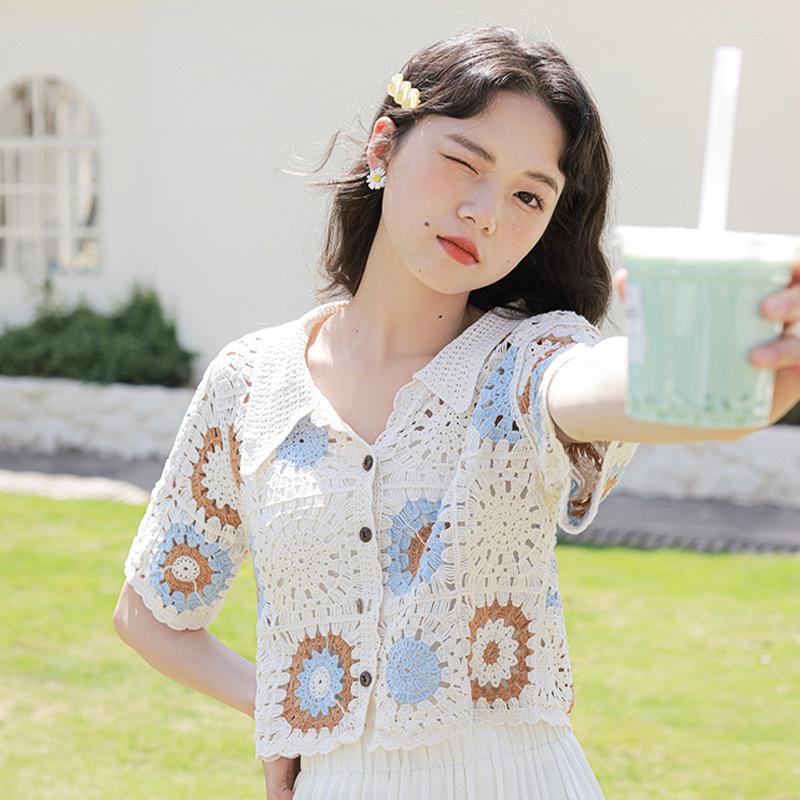 

Women's Knits Loose Elegant Button Short-Sleeved Knitted Cardigans Sweater Summer Woman Cardigan Women Sweaters Female Jacket Coat, Blue