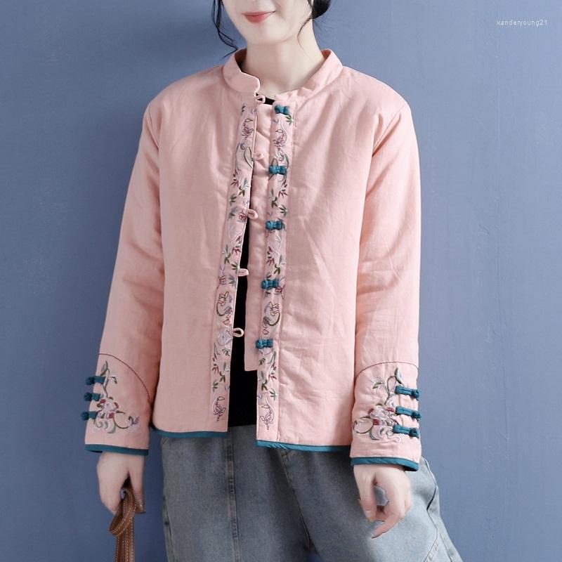 

Ethnic Clothing 2023 Chinese Style Autumn Women Cotton Warm Retro Fashion Embroidery Jacket Cardigan Outerwear Coat Tops Oriental 31617