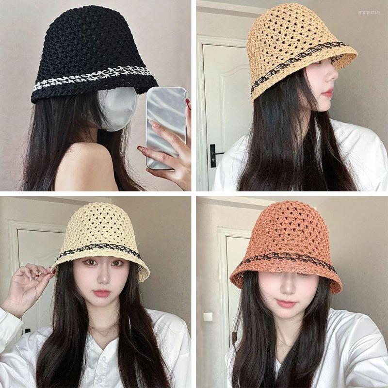 

Wide Brim Hats Summer Breathable Sun Hat Portable Straw Panama Cap Beach Bucket, Picture shown