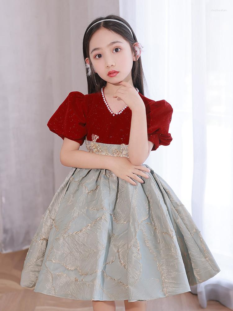 

Girl Dresses French Girls Dress Claret Beading Flowers Princess For Birthday Party Flower Wedding 2023 Autumn Kids, Picture shown