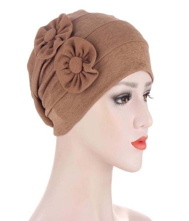 

Spring Summer Lateral Two Floral Beanie Hat Muslim Stretch Headscarf Solid Color Turban Hat Hair Loss Cap Headwear5693076, Black