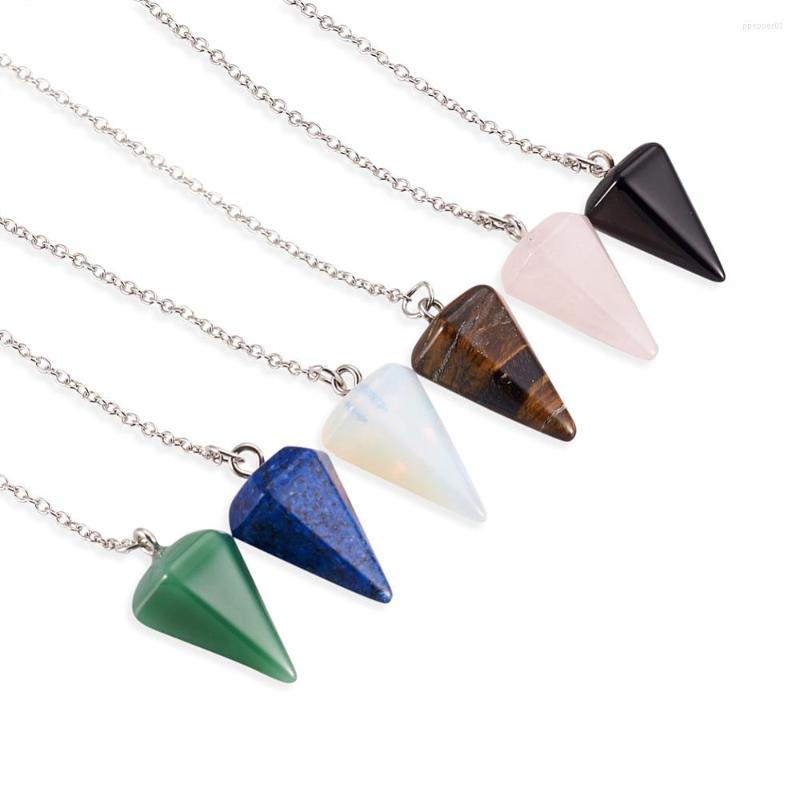 

Pendant Necklaces 6Pcs Natural Synthetic Dowsing Pendulum Pendants Cone Shape Chakra Crystal Stone With Iron Chains