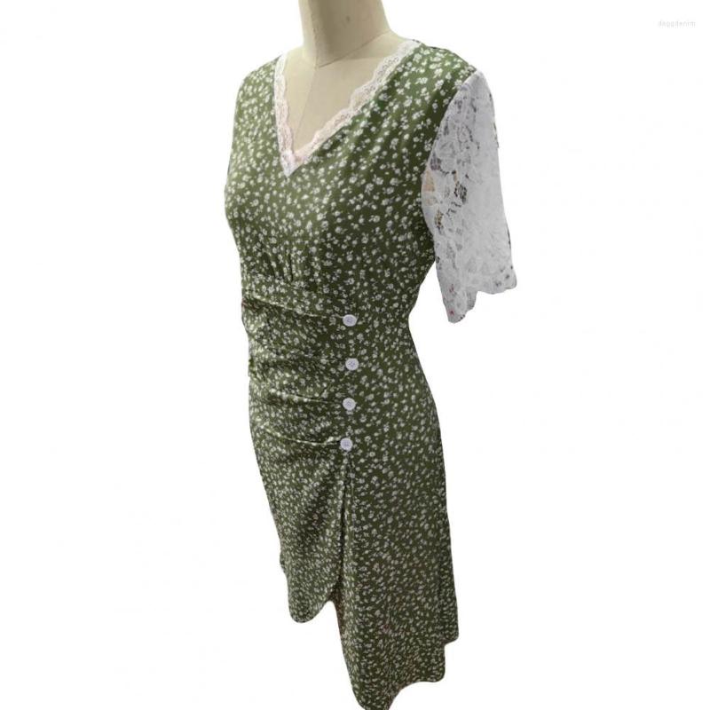 

Party Dresses Sweet Midi Dress Lace Breathable Summer Flower Edge Lady, Black