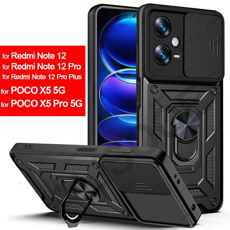 

For Redmi Note 12S 12 Pro Plus POCO F5 X5 Case Slide Lens Protect Cover for Xiaomi 12T 12X X4 GT X3 NFC F3 F4 M4, Red