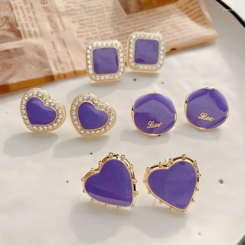 

Stud Earrings Vintage Purple Heart For Women Korean Retro Rhinestone Geometric Wedding Fashion Jewelry Accessories Gift