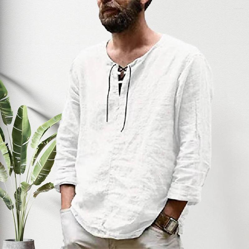 

Men's T Shirts Men Spring T-shirt Casual O-neck Solid Color Vintage Top Daily Wear Loose Plus Size Long Sleeves Summer Clothes, White