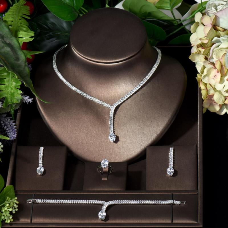 

Necklace Earrings Set Fashion Long Round Cubic Zircon Pendant Women For Bridal Party Accessories Jewelry Gifts N-1573, Picture shown