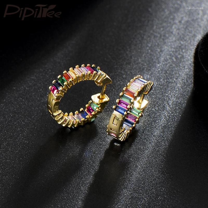 

Hoop Earrings Pipitree Trendy Multicolor Cubic Zirconia Jewelry Round Nobal CZ Crystal Women Brinos Femme