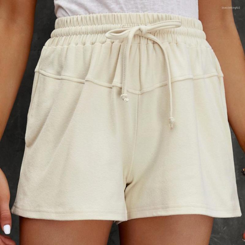 

Women's Shorts Women Elastic Waistband Drawstring Summer Solid Color Pockets Wide Leg High Waist Sports Streetwear, Dark gray