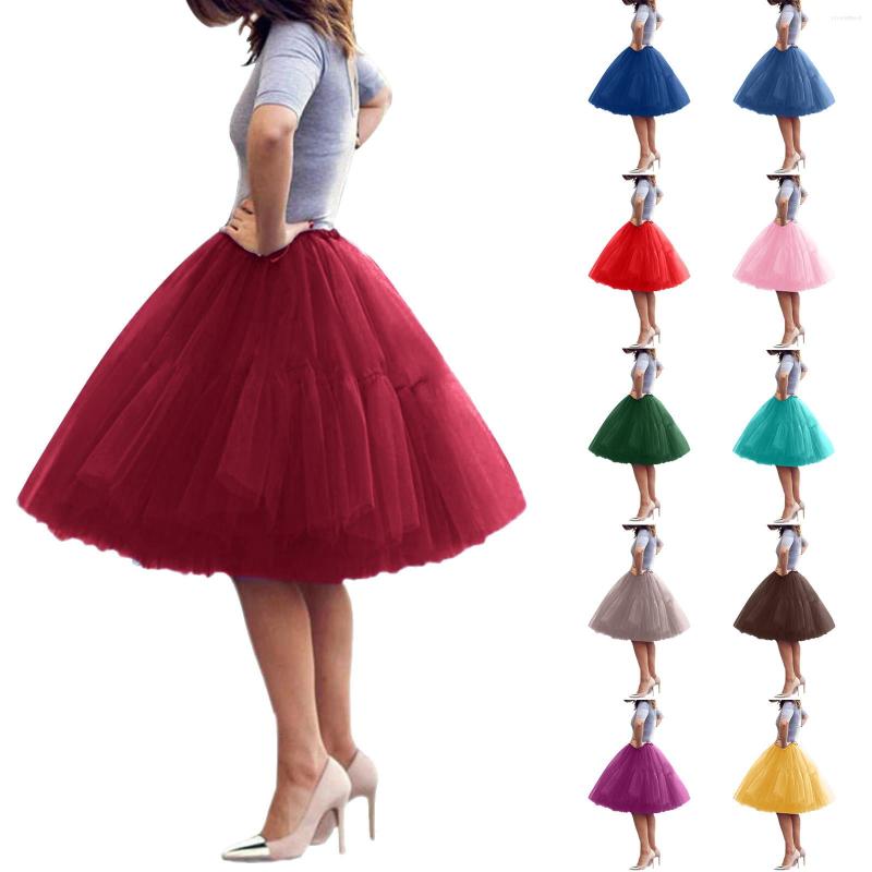 

Skirts Women Tulle Skirt Knee Length Short Elegant Pleated Tutu Mesh Vintage Lolita Petticoat Faldas Mujer Saia Jupe