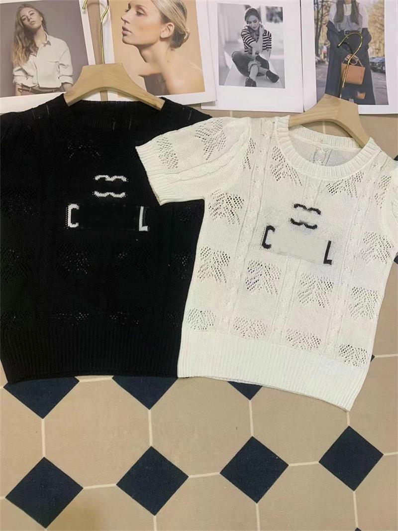 

Top Women's Summer 2023 New Contrast Letter Round Neck Short Sleeve Knit Shirt Fashionable and Versatile, White