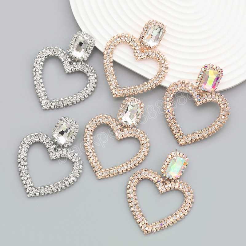 

Korean Fashion Metal Rhinestone Heart Dangle Earrings Party Fashion Jewelry 2023 Women's Minimalist Accessories Gift