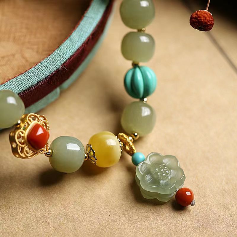 

Natural Hotan Jade Blue Jade Bracelet Female Xia Duobao Jasper Crystal Jade Beads Hand String Mother's Day Gift