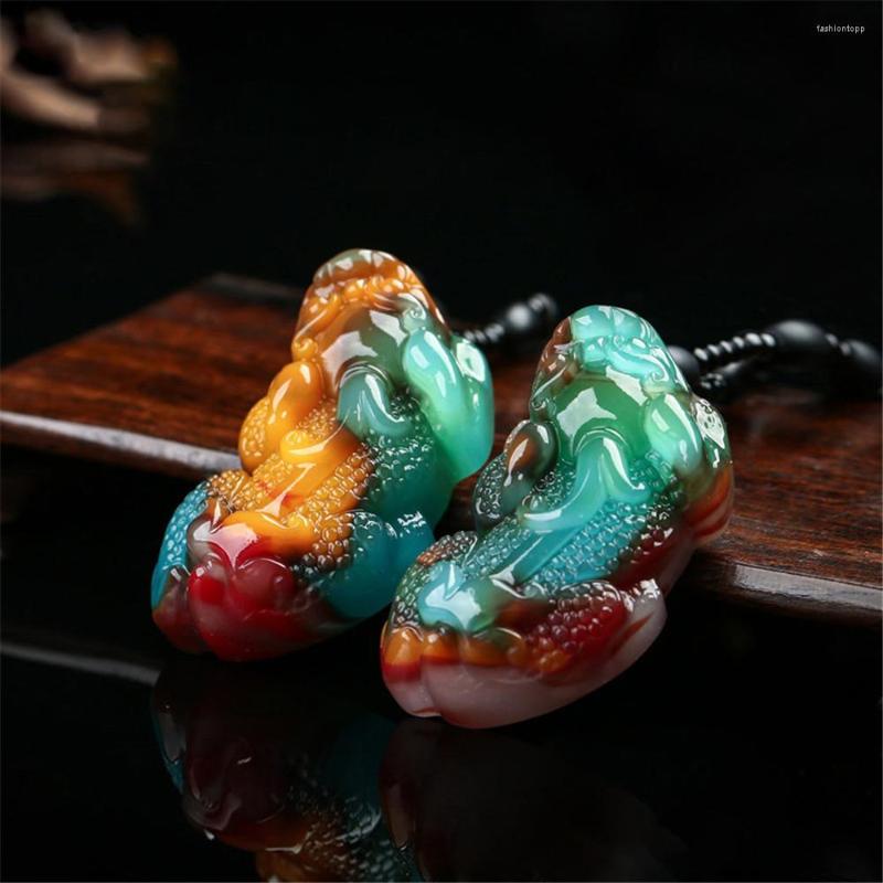 

Pendant Necklaces Style Xinjiang Natural Gobi Seven Color Jadeite Pixiu Chicken Blood Onyx Men And Women Lucky Necklace