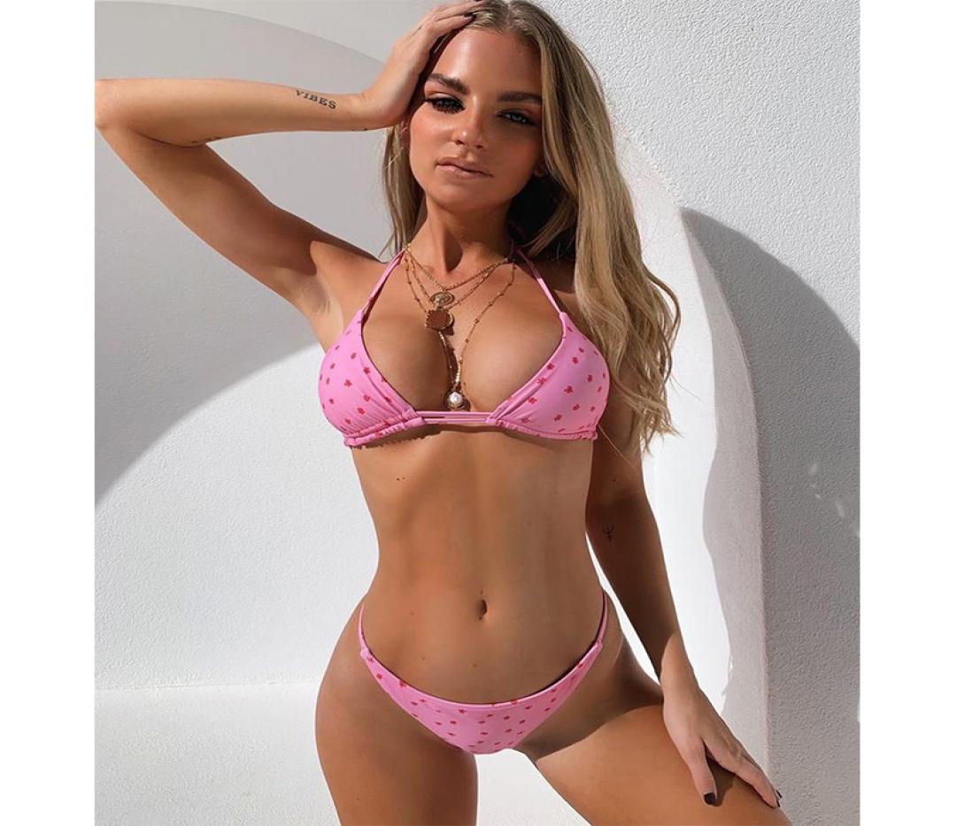 

2020 New Sexy Print Bikini Swimsuit Halter Push Up Swimwear Women Low Waist Bikini Set Bandage Bathing Suits Summer Beach Wear3378118