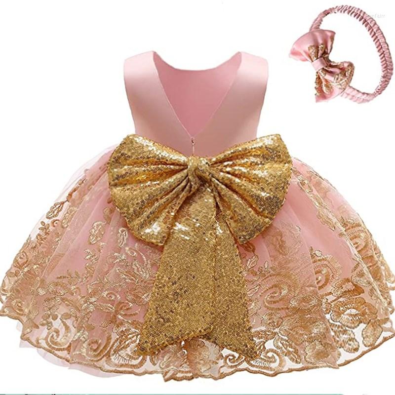 

Girl Dresses Bow Baby Girls Dress Embroidery Vintage Party Born Infant 1st Birthday Tutu Gown Elegant Lace Kids Princess, Dress-7