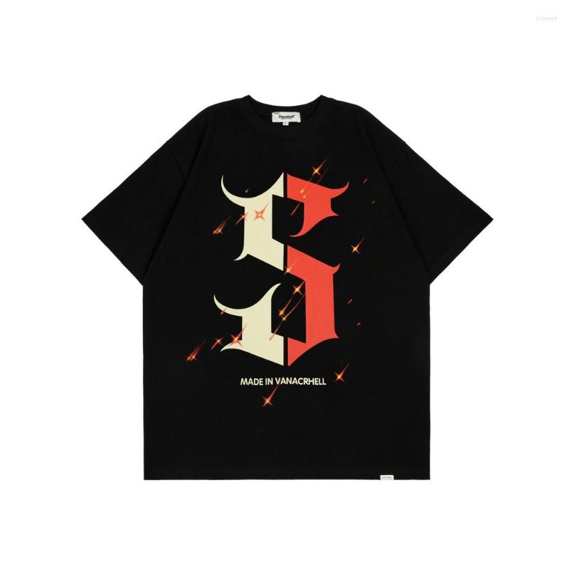 

Men's T Shirts Men's Oversized T-Shirts Meteor Letter Abstract Graphic Print Shirt Double-sided Printing Hip Hop Top Tees Streetwear, Black