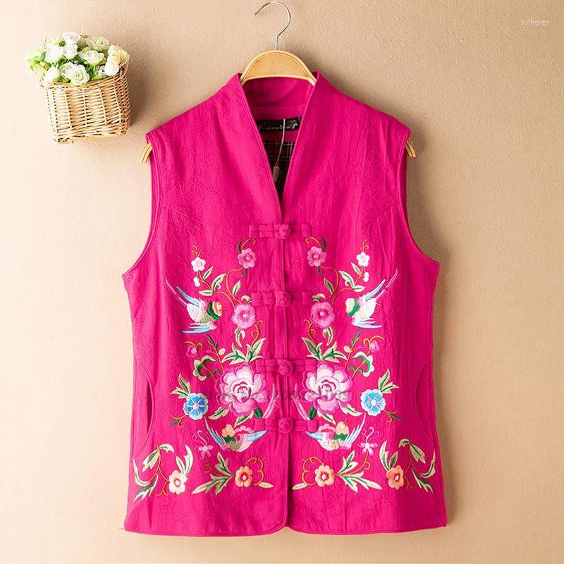 

Ethnic Clothing 2023 Harajuku Gilet National Flower Embroidery Women Sleeveless Tops Traditional Vintage Waistcoat Chinese Vest Tang Suit