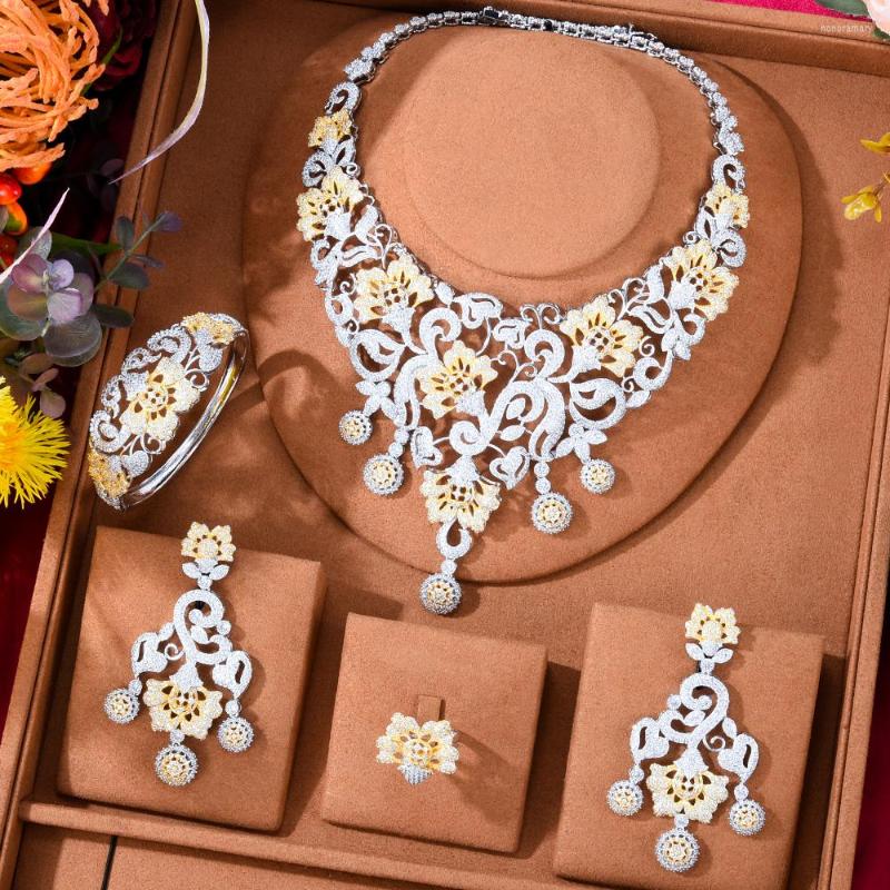 

Necklace Earrings Set GODKI Romantic Luxury Gorgeous CZ 4PCS Jewelry Women Wedding Sparkly Accessories, Picture shown