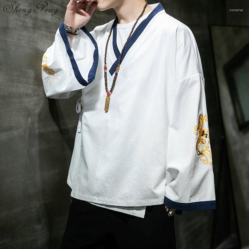 

Ethnic Clothing Traditional Chinese Style Embroidery Dragon Hanfu Blouse Tang Suit Men Kungfu Shirts Tops Jacket Cheongsam Year Coats V1858