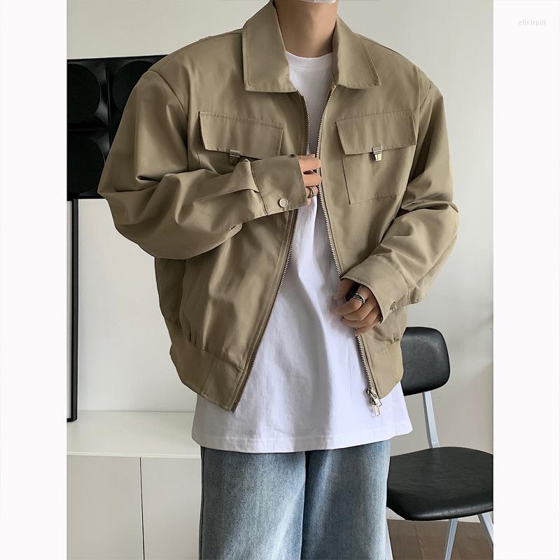 

Men's Jackets Spring And Autumn Men's Coat High Street Short Style Loose Tide Tooling Jacket Casual Handsome Top, Black