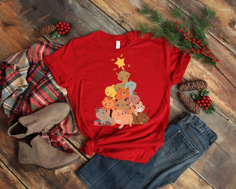 

Women's T Shirts Christmas Cat Tree Pajamas Cotton Kawaii Fashion Shirt Plus Size O Neck Graphic Mama Tshirt Short Sleeve Top Tees Y2k, Dark grey