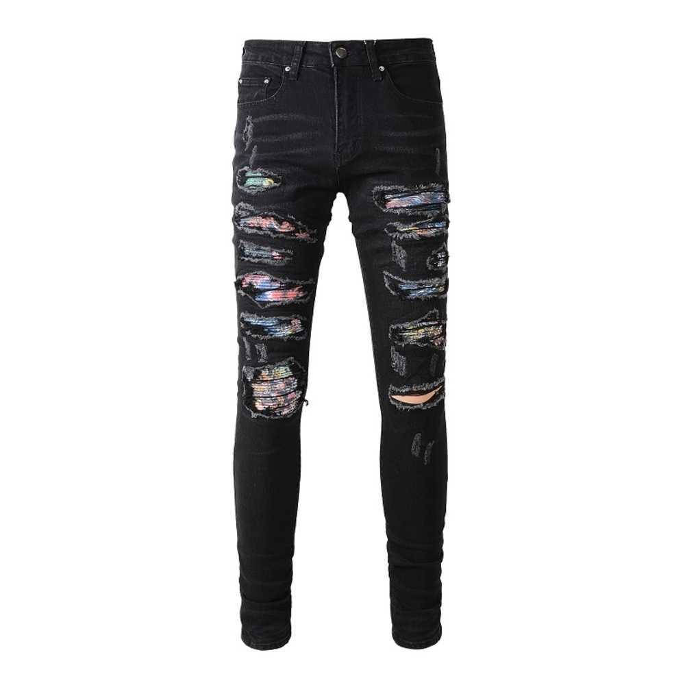 

Men's Designer Jeans Fashion Ripped Skinny Jean Mens Motorcycle Slim Fit Streetwear Trousers High Street Hip Hop Distressed Destroyed Denim Pants