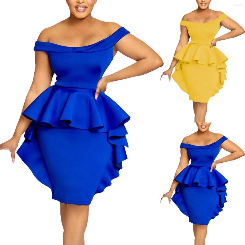 

Casual Dresses Long Dress For Women Summer Temperament Commute Mid Waist Beauty Retro Sleeve Solid Color Tube, Blue