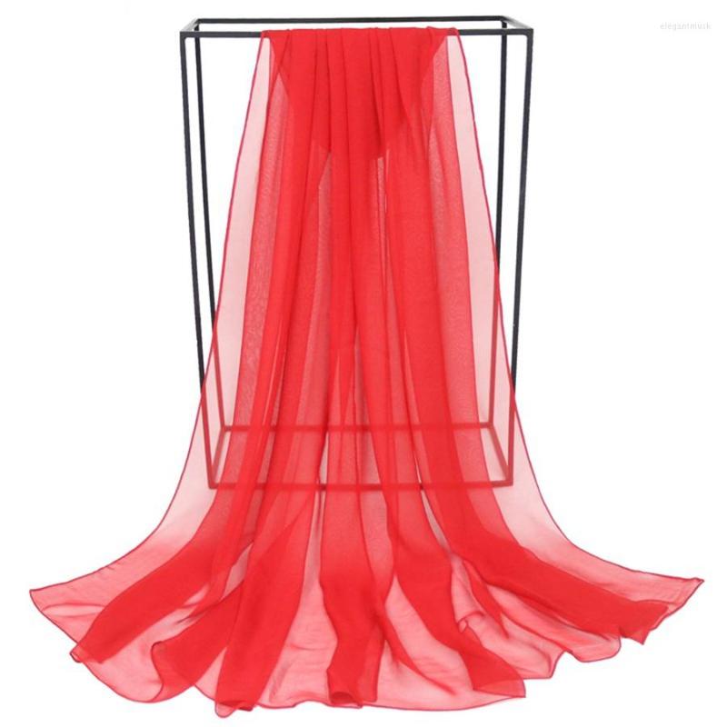 

Scarves Pure Color Georgette Silk Scarf Women Monochrome Red Sun Shawl Female Catwalk Training Dance Wraps Wholesale
