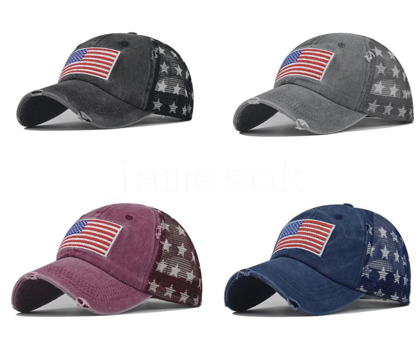 

Cowboy Hats Trump American Baseball Caps Washed Distressed US Flags Stars Mesh Cap Sunshade Party Hat DD2183020211, Multi