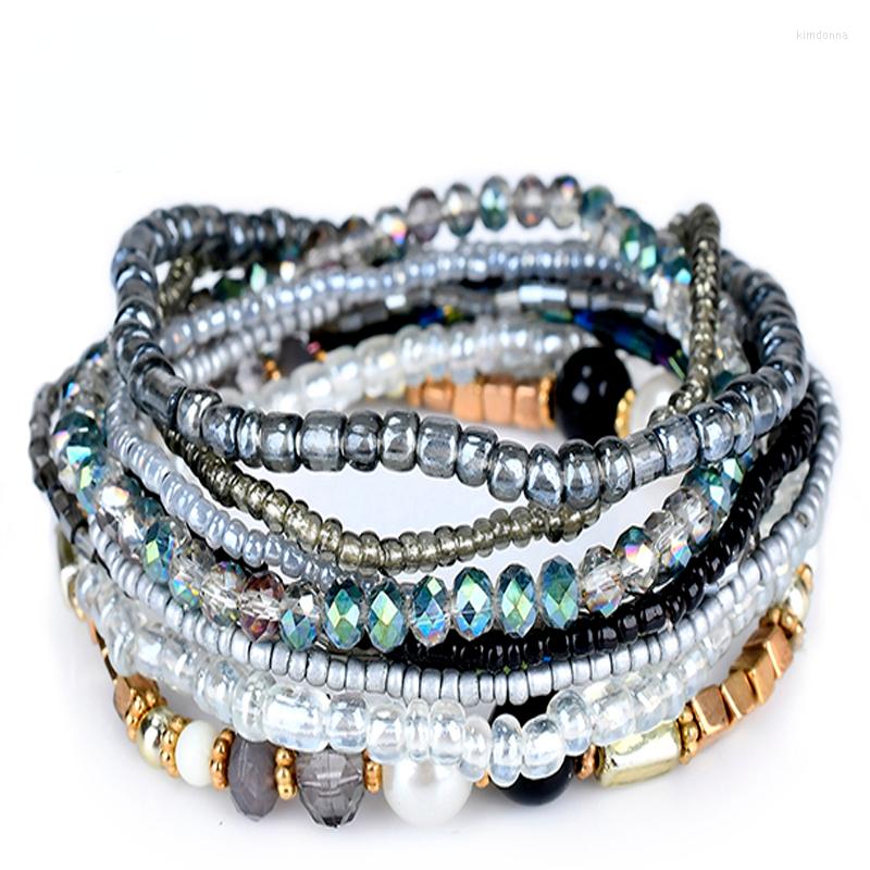 

Charm Bracelets Vintage Bohemian Multi-layer Bracelet Bangles For Women Accessories Jewelry Colorful Crystal Beads Set Fashion Feminina
